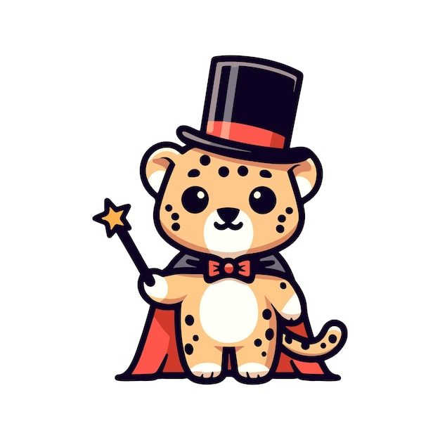 cartoon cute leopard magician icon character