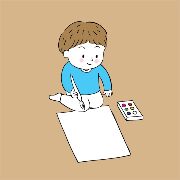 Cartoon cute little artist boy vector.