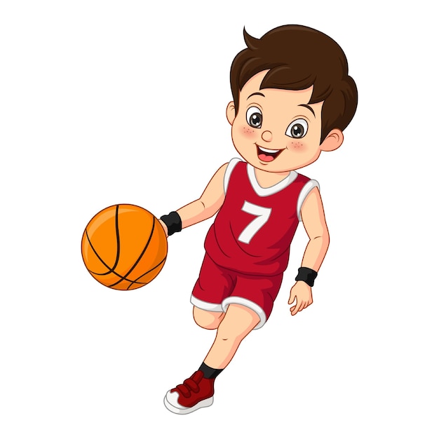 Ragazzino sveglio del fumetto che gioca a basket