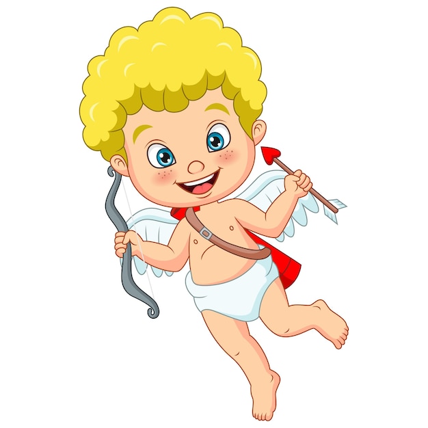 Cartoon cute little cupid with bow and arrow