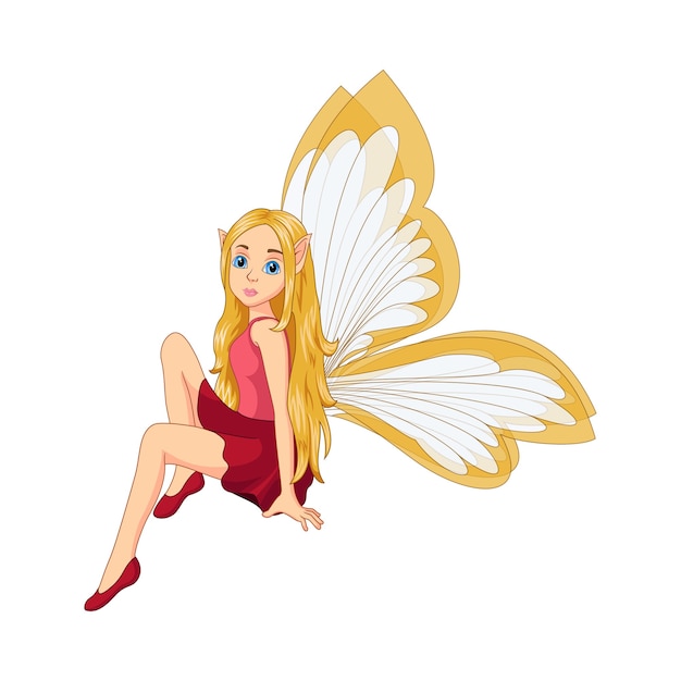 Vector cartoon cute little fairy sitting