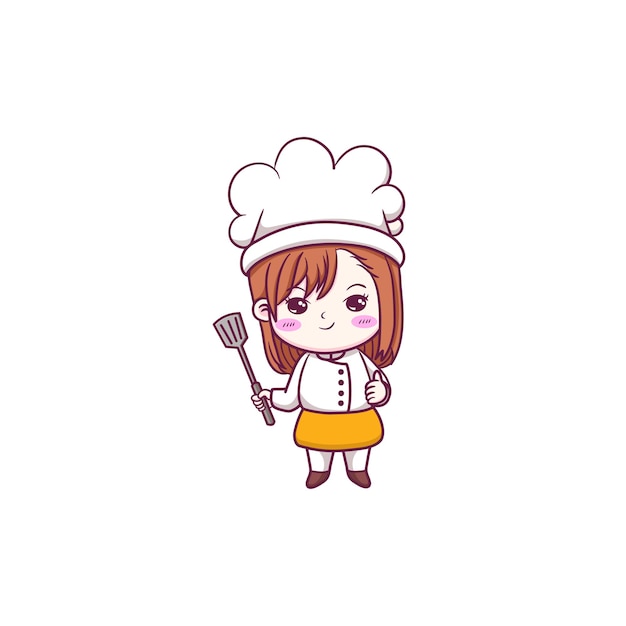 Cartoon cute little girl chef