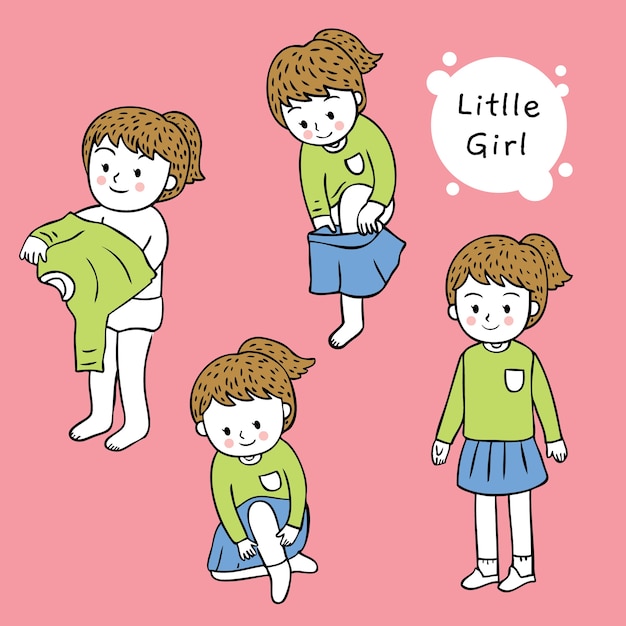 Cartoon cute little girl dressing vector.