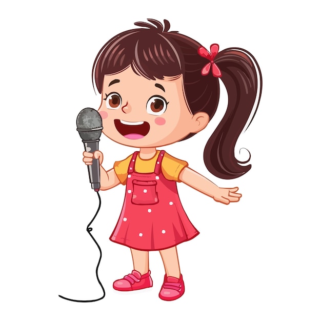 Girl Singing Shorty Will You Be Mine Cartoon Cute little girl singing with the mic isolated on white solid