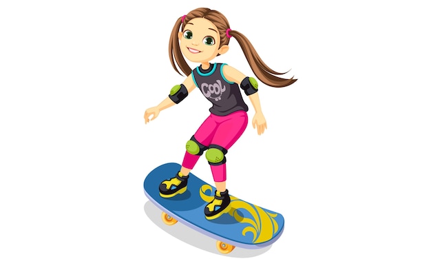 Cartoon cute little girl skating illustration