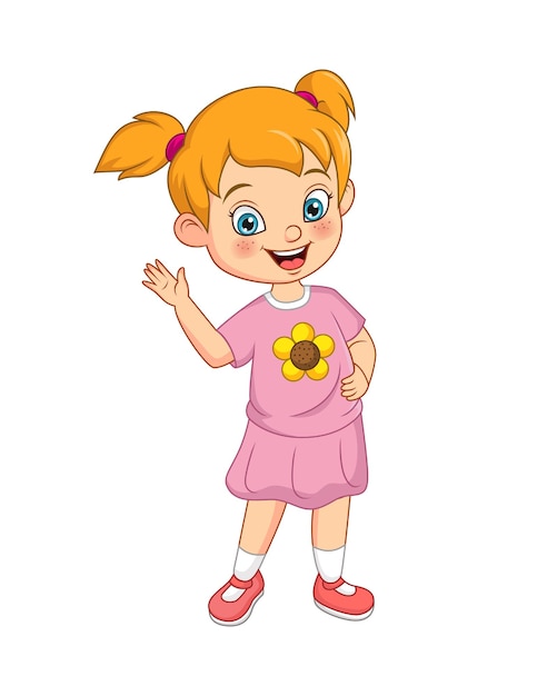 Premium Vector | Cartoon Cute Little Girl Waving Hand