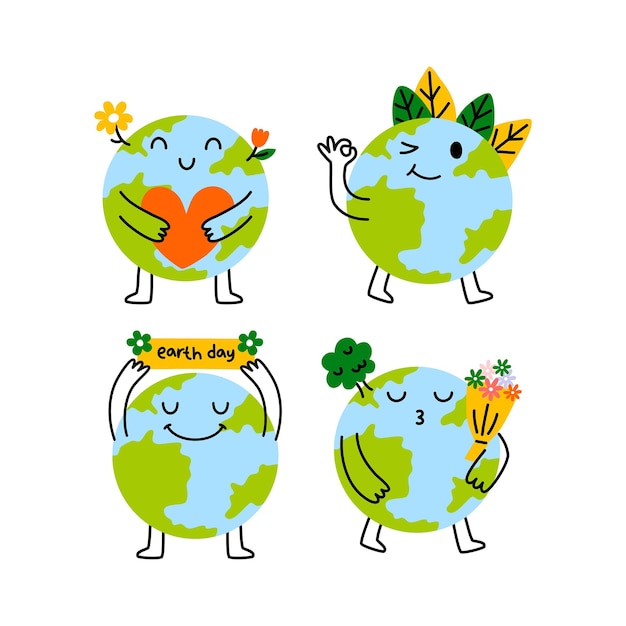 Cartoon cute mascot earth with happy expression earth day