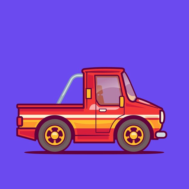 Cartoon cute mini pickup truck side view illustration