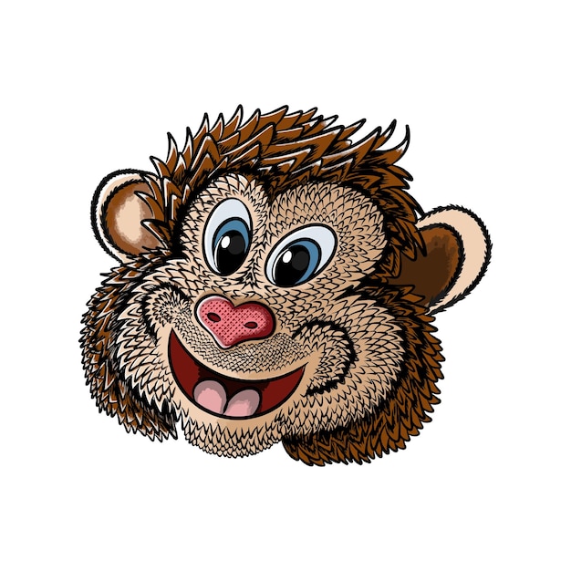 Cartoon cute monkey head mascot smiling