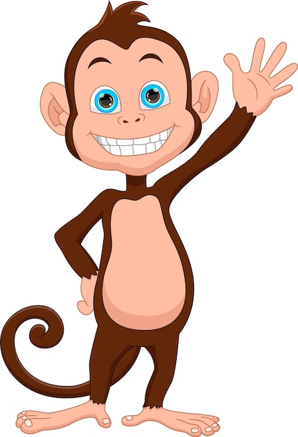 Cartoon cute monkey waving on white background