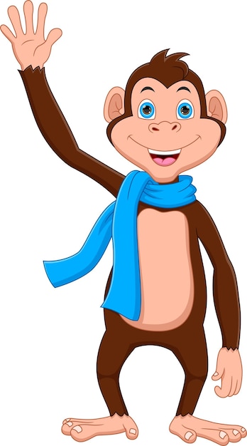 cartoon cute monkey waving on white background