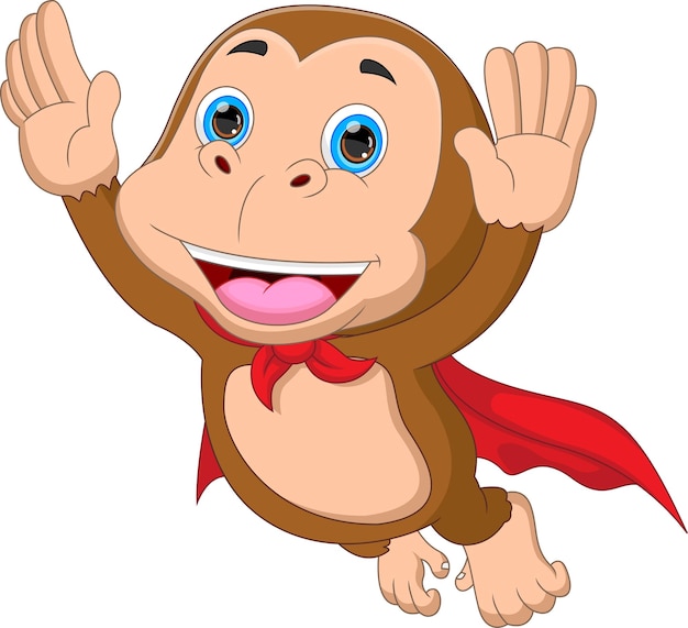 Vector cartoon cute monkey wearing superhero costume