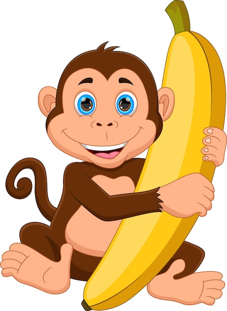 Cartoon cute monkey with big banana