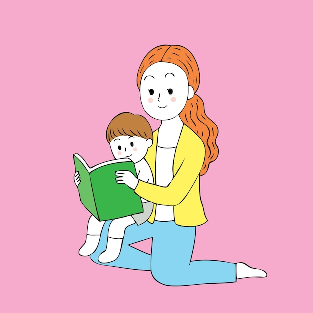 かわいい母と娘の読書ベクトルを漫画。