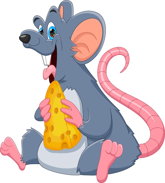 Cartoon cute mouse holding cheese