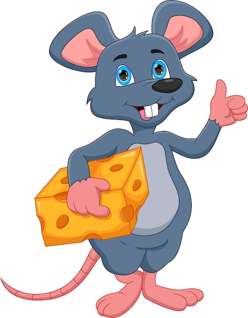 Vector cartoon cute mouse holding cheese