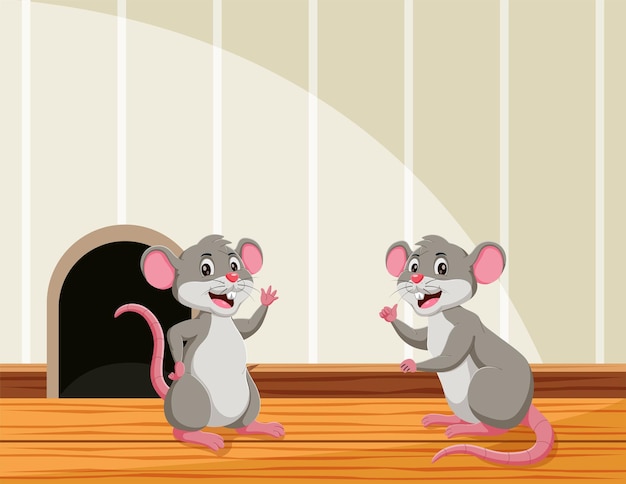 Vector cartoon cute mouse in the house vector illustration