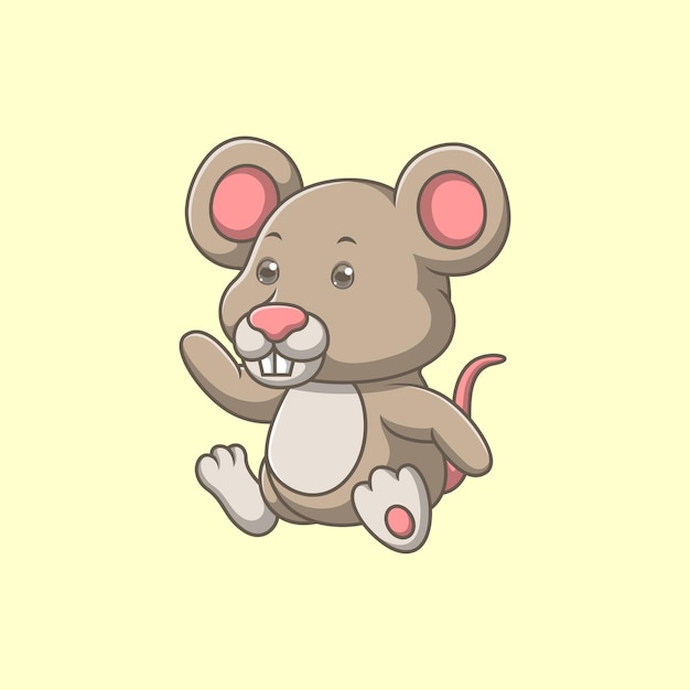 Cartoon cute mouse waving hand