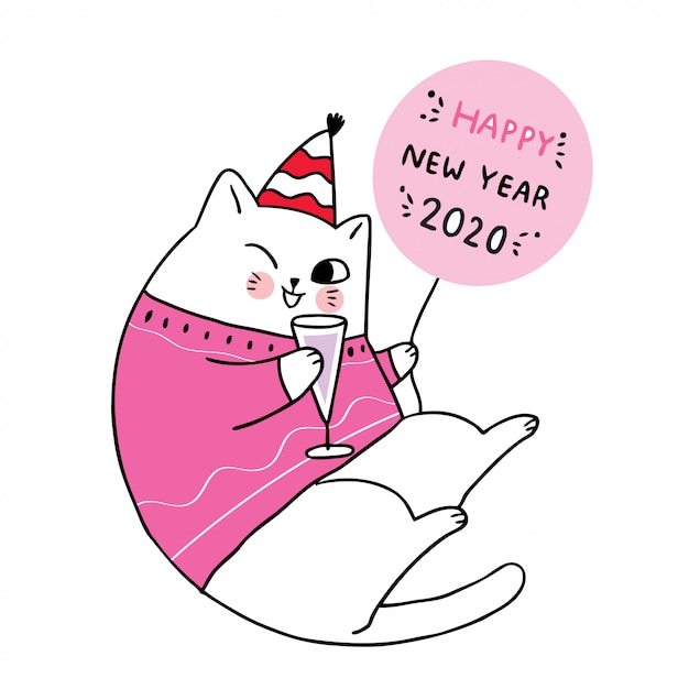 Cartoon cute new year , cat celebration .