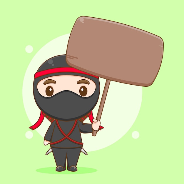 cartoon of cute ninja character holding empty board