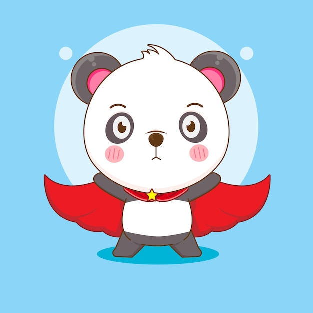 мультфильм милая панда с плащом как супергерой