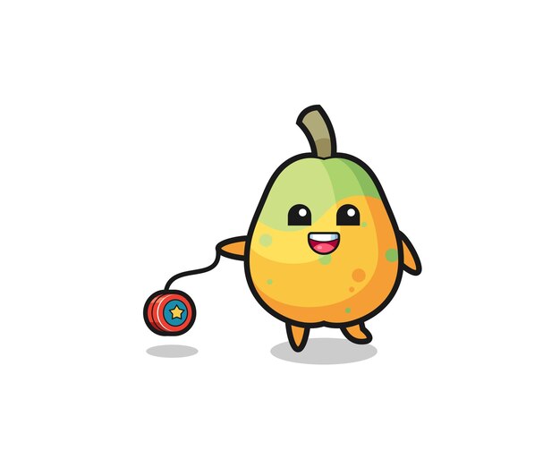 Vector cartoon of cute papaya playing a yoyo