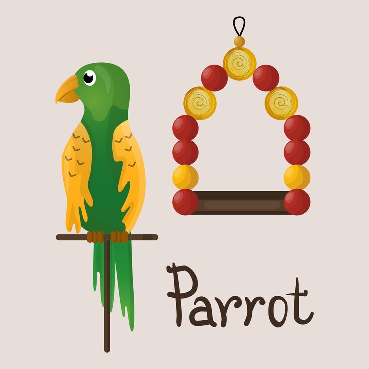 Vector cartoon cute parrot bird tropical animal vector illustration
