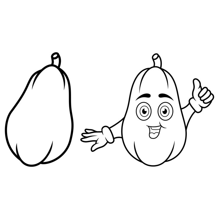 Cartoon cute paw paw papaya fruit giving a thumb up line art