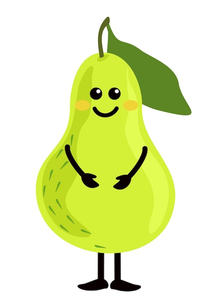 Cartoon cute pear character design pear icon illustration Happy pear fruit with cute kawaii face