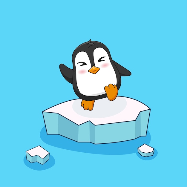 Cartoon cute penguin dancing on a floating ice floe Animal vector illustration