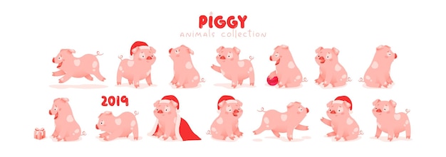 かわいい豚、子豚を漫画します。ベクトル イラスト