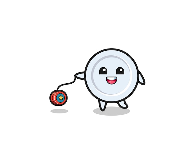 Cartoon of cute plate playing a yoyo