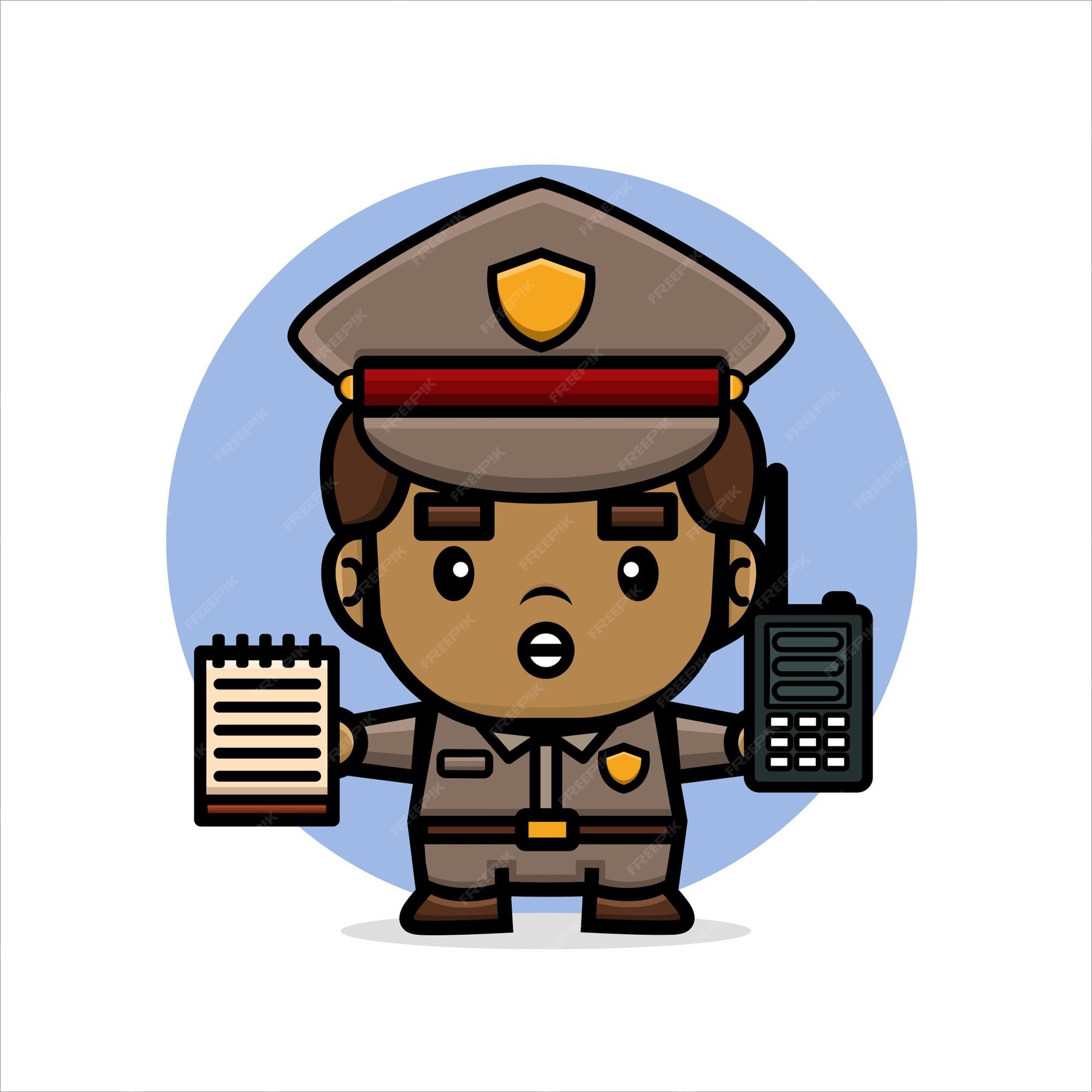 Premium Vector | Cartoon cute police hold on walkie talkie and memo Premium Vector | Cartoon cute police hold on walkie talkie and memo
