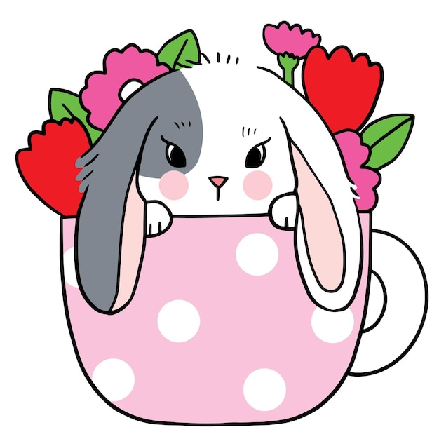 Cartoon cute rabbit and flower vector