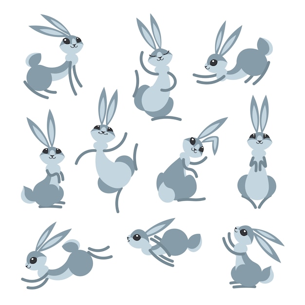 Vector cartoon cute rabbit or hare. little funny rabbits illustration