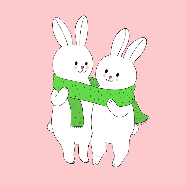 Cartoon cute rabbits lover vector.