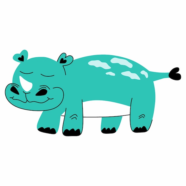 Rinoceronte carino cartone animato su sfondo bianco
