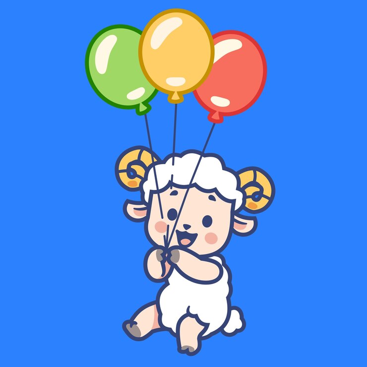 वेक्टर cartoon cute sheep floating with balloon vector digital hand drawing illustration