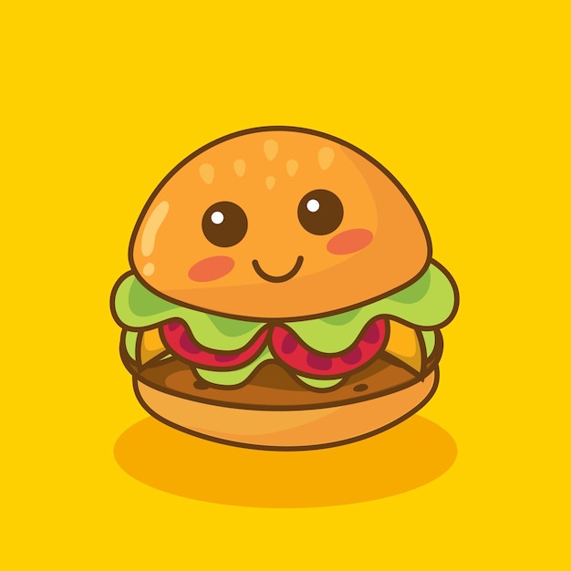 Cartoon cute smile burger vector bewerkbare kleurrijke tekening illustratie