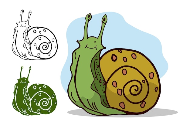 Vector cartoon cute smiling green snail in shell