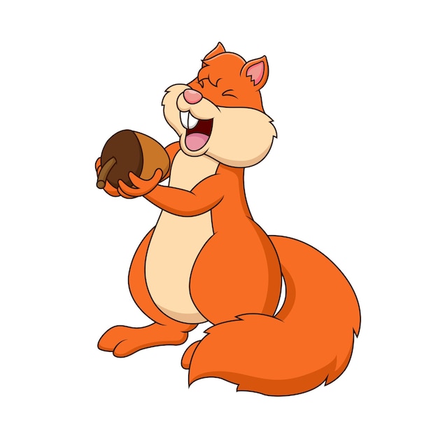 너트를 들고 만화 귀여운 다람쥐입니다. 벡터 일러스트 레이 션. 귀여운 동물 만화