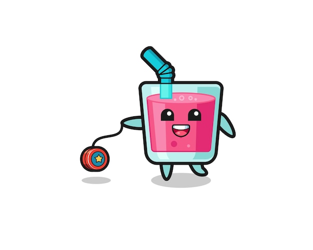 Cartoon of cute strawberry juice playing a yoyo  cute design