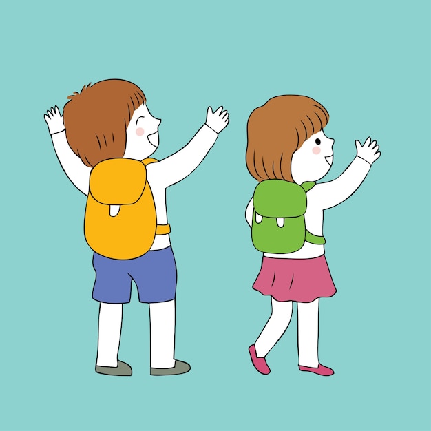 Cartoon cute students walking to school vector.