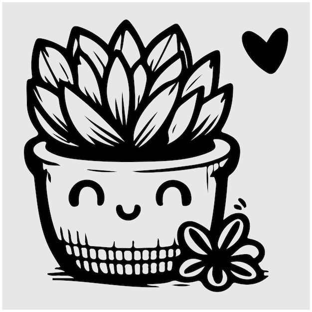 Vector cartoon cute succulents in pot vector illustration