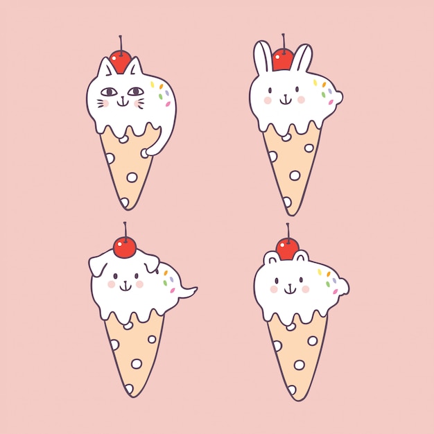 Cartoon cute summer animals ice cream