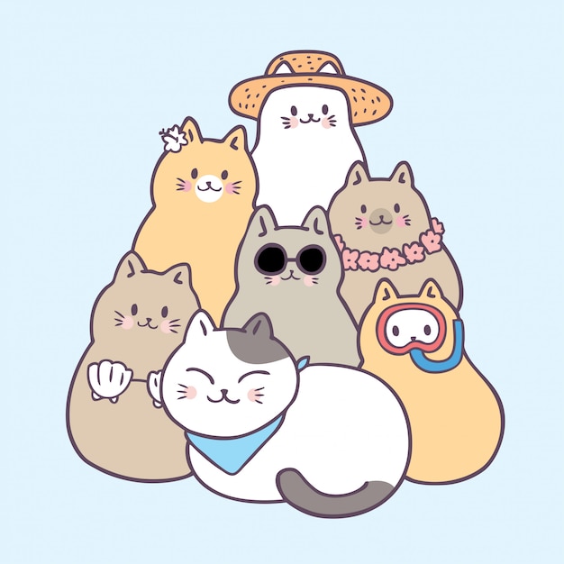 Cartoon cute summer cats 