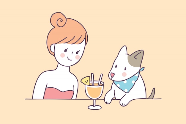 漫画かわいい夏女と犬