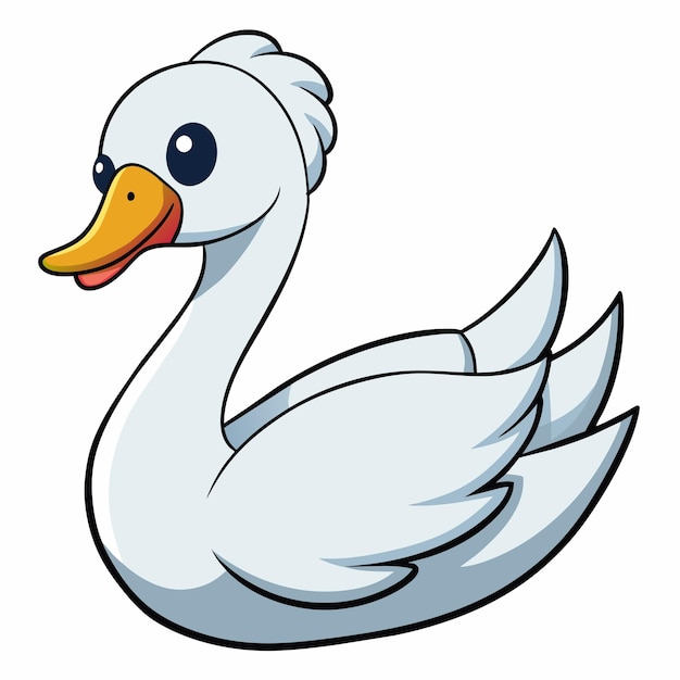 Vector cartoon cute swan on white background