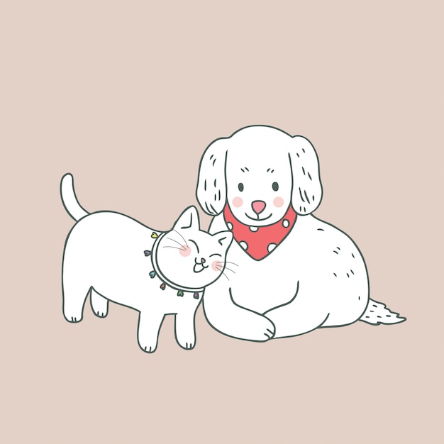 漫画かわいい甘い猫と犬