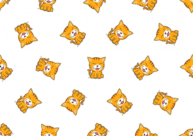 Vector cartoon cute tabby cat seamless pattern background